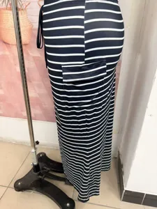 Plus size black white striped knit bodycon long skirt casual minimalist slim fit maxi skirt