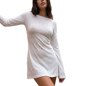 Abito corto bianco a maniche lunghe tinta unita copricostume da spiaggia alla moda