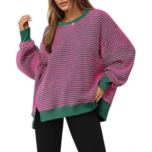 Dames Wafelbreisel Gestreept Trui Lange Mouw Ronde Hals Casual Herfst Bovenkleding