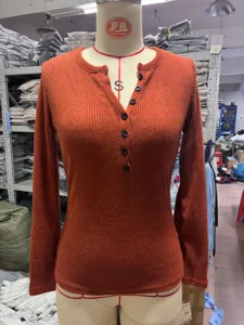Dames casual slim fit lange mouw gebreide trui effen kleur henley top mode