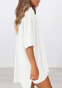 Casual solid color short sleeve top and shorts two piece set detail view, comfortable and soft.