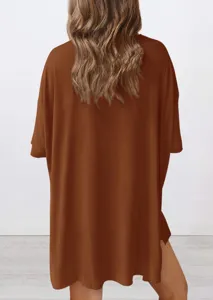 Casual solid color round neck short sleeve top detail view, comfortable and stylish daily wear.
