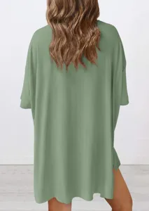 Casual solid color crew neck short sleeve top detail view, comfortable and stylish daily wear.