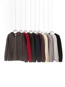 Sudadera con capucha y cremallera de color sólido pesado streetwear casual ropa exterior