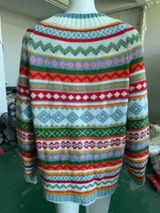 Women colorful patterned knit sweater casual long sleeve crewneck pullover top stylish