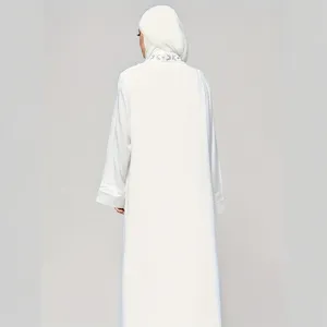 Women White Long Abaya Dress with Hijab Back View Islamic Muslim Fashion Maxi Robe