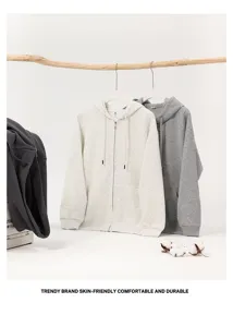 Casual minimalist zip-up hoodie jacket for men and women, comfortable daily streetwear style.