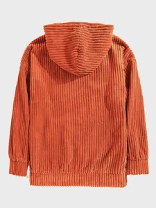 Men's thickened corduroy hoodie long sleeve solid color hooded sweatshirt back view detail