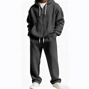 Men's Waffle Knit Half Zip Hoodie and Sweatpants Tracksuit Set for Casual Daily Wear