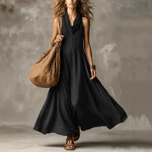 Summer sleeveless V-neck maxi dress, loose boho long dress for women vacation wear.