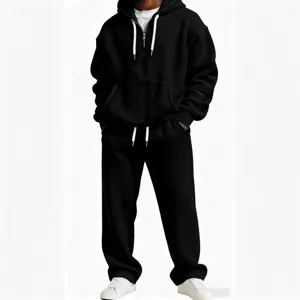 Men's Waffle Knit Hooded Sweatshirt and Sweatpants Set Casual Athletic Tracksuit