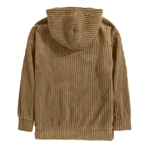 mens brown corduroy hooded sweatshirt back view detail thick warm casual long sleeve
