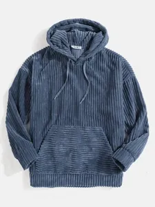 Men's corduroy hoodie solid color casual long sleeve sweatshirt with kangaroo pocket.