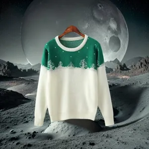 Women's Christmas knitted sweater round neck color block winter warm pullover jumper top