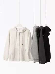 Men women full zip hooded sweatshirt casual fleece hoodie basic jacket solid colors