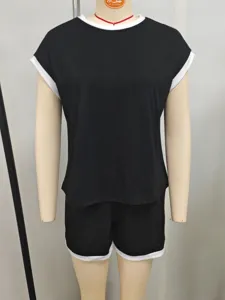 Close-up view of the black and white contrast casual loungewear set detail showcasing style.