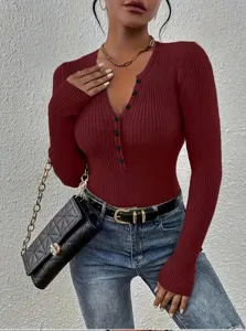 Vrouwen effen slim fit lange mouw gebreide trui casual mode top voor dagelijks gebruik