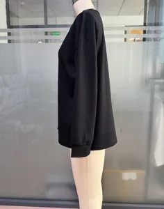 Γυναικείο casual τοπ από ύφασμα βάφλα μακρυμάνικο μονόχρωμο μόδα φθινοπώρου βασικό.