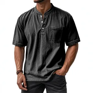 Men's Casual Short Sleeve Button Polo Shirt Solid Color Loose Fit Summer Breathable Comfortable Apparel Top