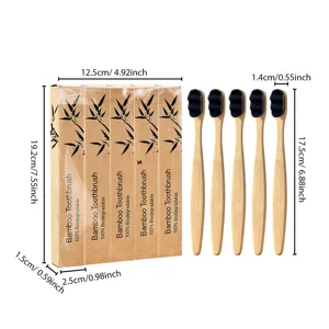 Set de brosses à dents en bambou avec poils noirs doux et boîte d'emballage en papier.