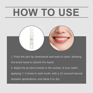 Detail view of teeth polish pen usage guide, 3ml liquid dental care applicator close up.
