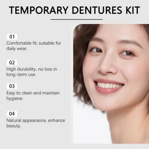 Kit de prothèses dentaires temporaires, ajustement confortable et aspect naturel.