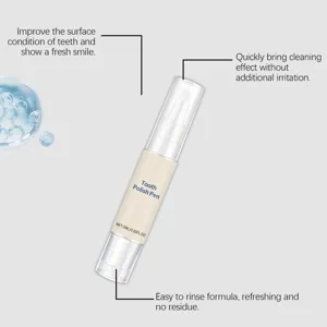 Detailed view of the portable tooth polish pen showing the precision brush tip and clean design.