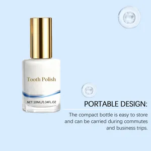 Vernis dentaire portable en détail, bouteille compacte de 10ml pour soin quotidien.