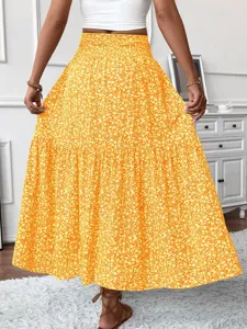 Women's High Waist Floral Tiered Maxi Skirt Bohemian Long Skirt Casual Summer Apparel