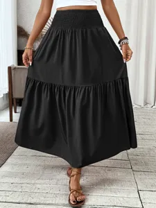 Elegant black high waist tiered maxi skirt, casual long skirt for women daily wear.