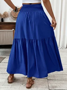 Blue high waist tiered maxi skirt for women, casual summer long skirt for daily wear