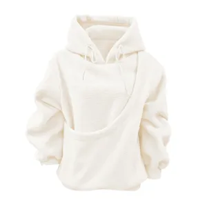 Damen Herbst Winter Einfarbig Kapuze Fleece Sweatshirt Lässige Lose Pullover mit Haustiertasche