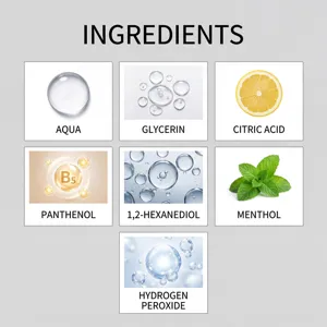Detailed ingredient breakdown showing active components like aqua, glycerin, and menthol.