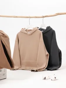 Autumn winter heavy hooded pullover sweatshirt casual loose solid color hoodie main display
