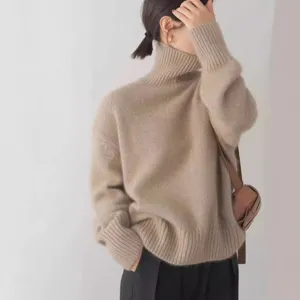 Pull en tricot à col roulé ample décontracté pour femmes, pull épaissi à manches longues hiver.