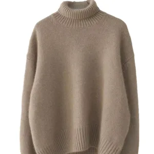 Pull en tricot à col roulé pour femme, pull ample à manches longues, haut chaud hiver.