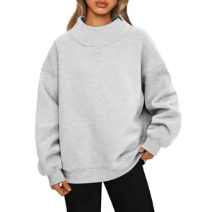Damen Casual Langarm Stehkragen Pullover Sweatshirt Einfarbig Locker Gefüttert Thermisch Herbst Winter Oberteil