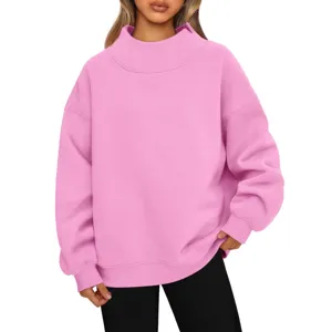 Damen langarm stehkragen pullover sweatshirt freizeit fleece oberteil rosa mode