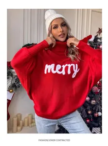 Christmas turtleneck sweater loose batwing sleeve knit top for women casual winter fashion apparel