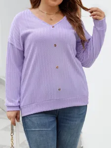 Casual light purple v-neck long sleeve cable knit sweater for women, comfortable autumn top.
