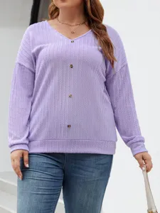 Light purple V-neck vertical striped knitted cardigan sweater casual top for women spring.