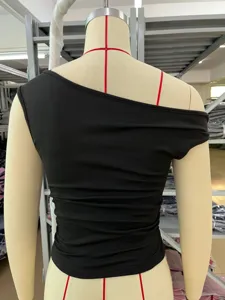 Top Corto Slim Monospalla Da Donna Nero Unito Canotta Estiva Casual Di Tendenza