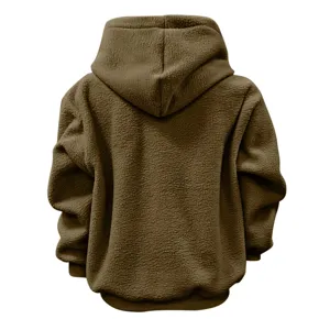 Damen einfarbige Fleece Kapuzenpullover Lässig lose Herbst Winter Pullover Oberteil braun