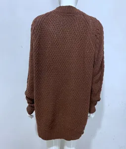 Dames losse grof gebreide trui pullover, casual comfortabele semi-hoge hals wintertop.