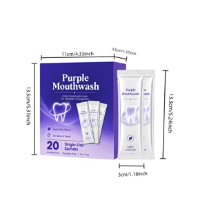 Purple mint mouthwash 20 portable sachets alcohol free fresh breath oral care travel size product