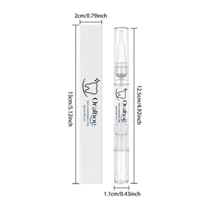 Detailed size specifications and dimensions view showing the teeth whitening pen and packaging box.