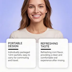 Detail view of portable mint mouthwash sachets showcasing clean oral care and fresh breath.