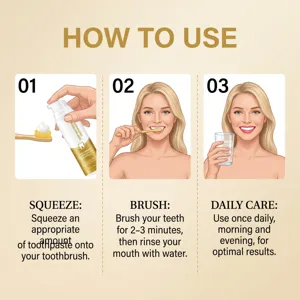 Instruction graphic detail showing the three simple daily steps for using whitening toothpaste.