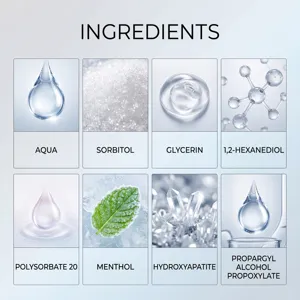 Detailed ingredients chart of dental care pen showing active components like aqua and glycerin clearly.