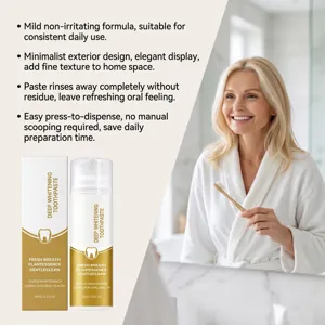 Deep cleaning toothpaste with gentle formula and pump dispenser for daily oral care and fresh breath.